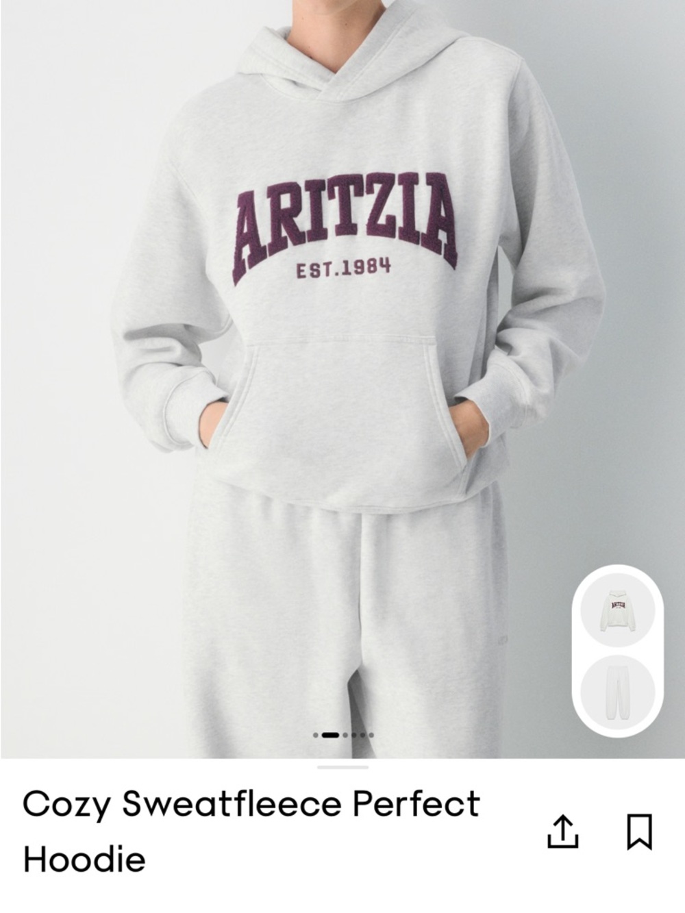 Aritzia Light Gray Hoodie with Maroon Logo